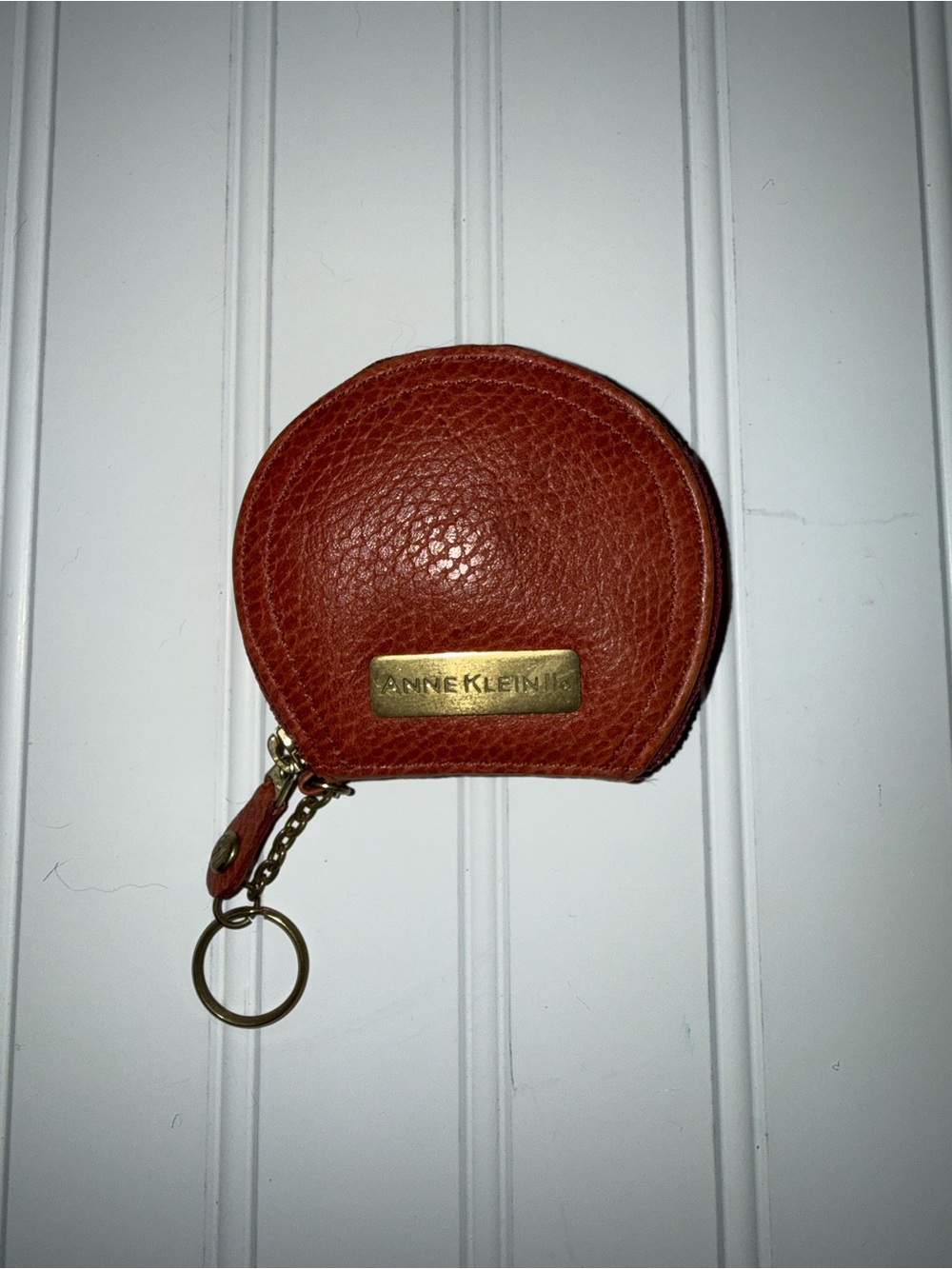 Anne Klein Chestnut Brown Leather Coin Pouch Keyring